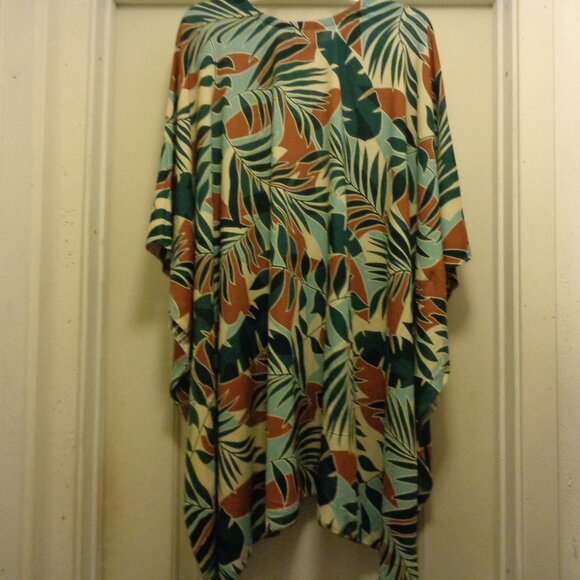 ISAND PARADISE GODDESS TROPICAL FOLIAGE DRAPED DRESS CAFTAN 3 X - Picture 2 of 6